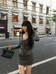 Lace Top & Grey Bodycon Skirt Two-Piece Set