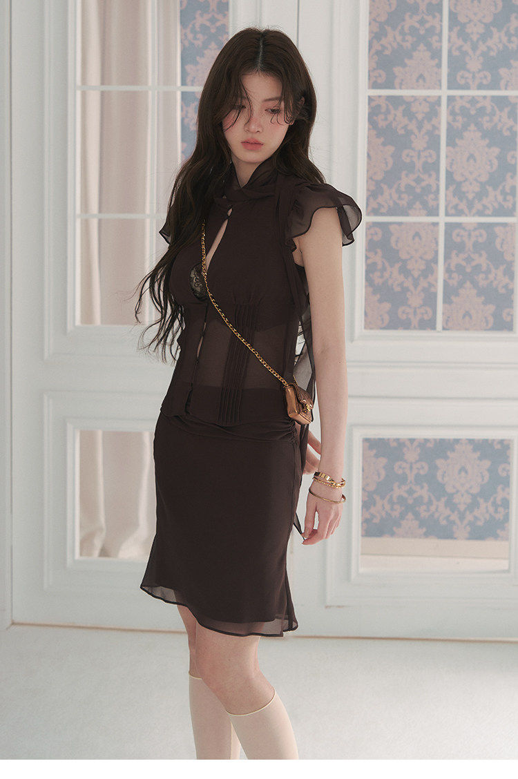 Hollow-Out Crop Top & Skirt Two-Piece Set