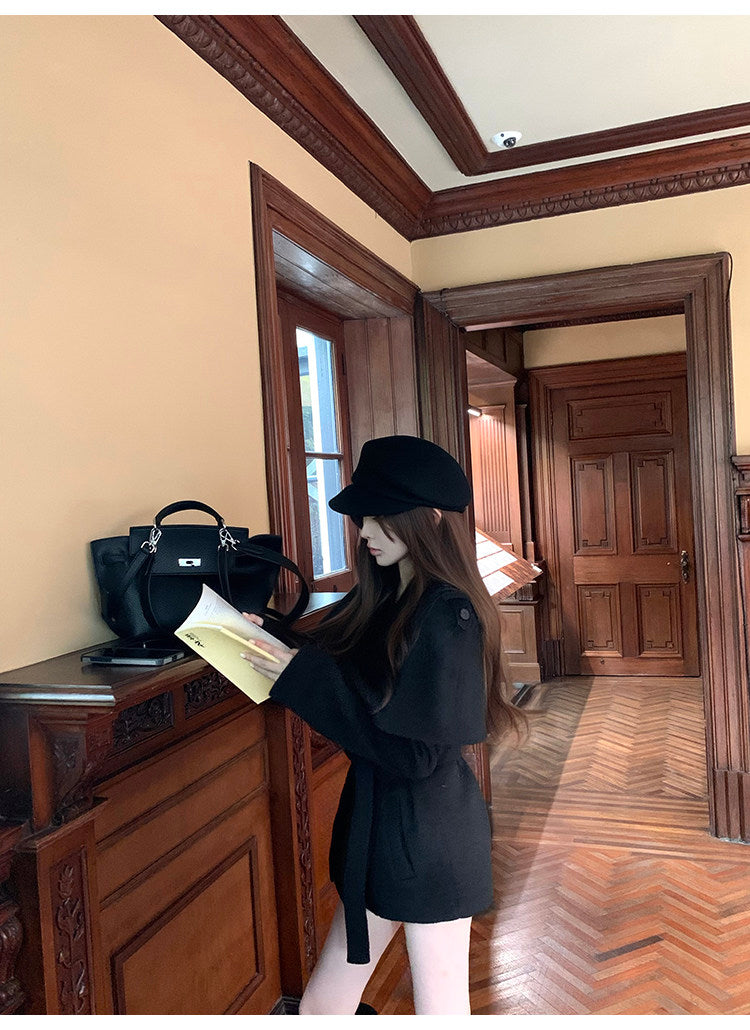 Black Wool Belted Coat