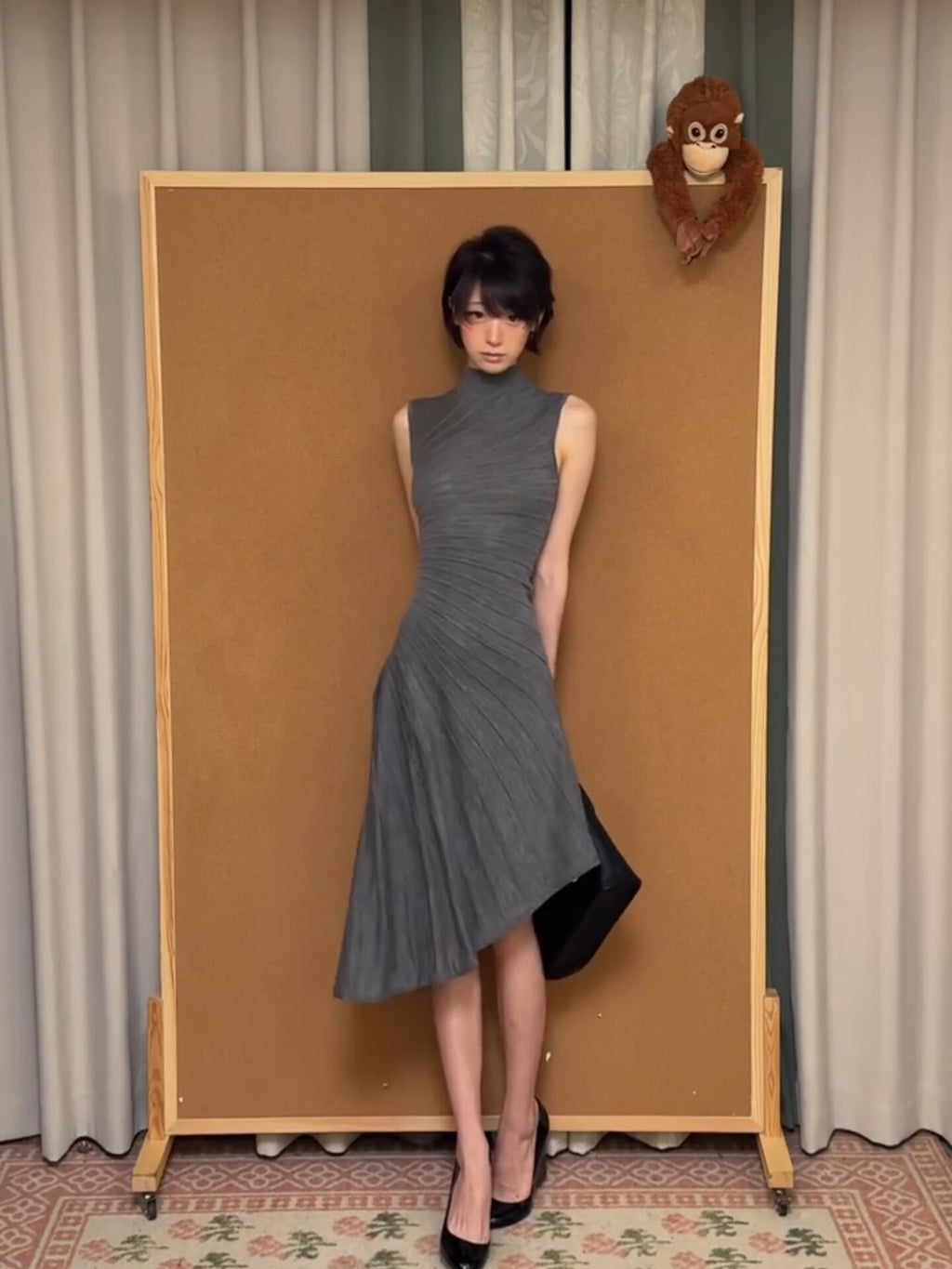 Grey Knit Sleeveless Vest Dress