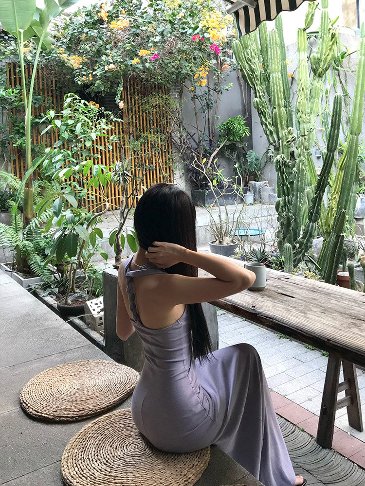 Purple form-fitting long dress