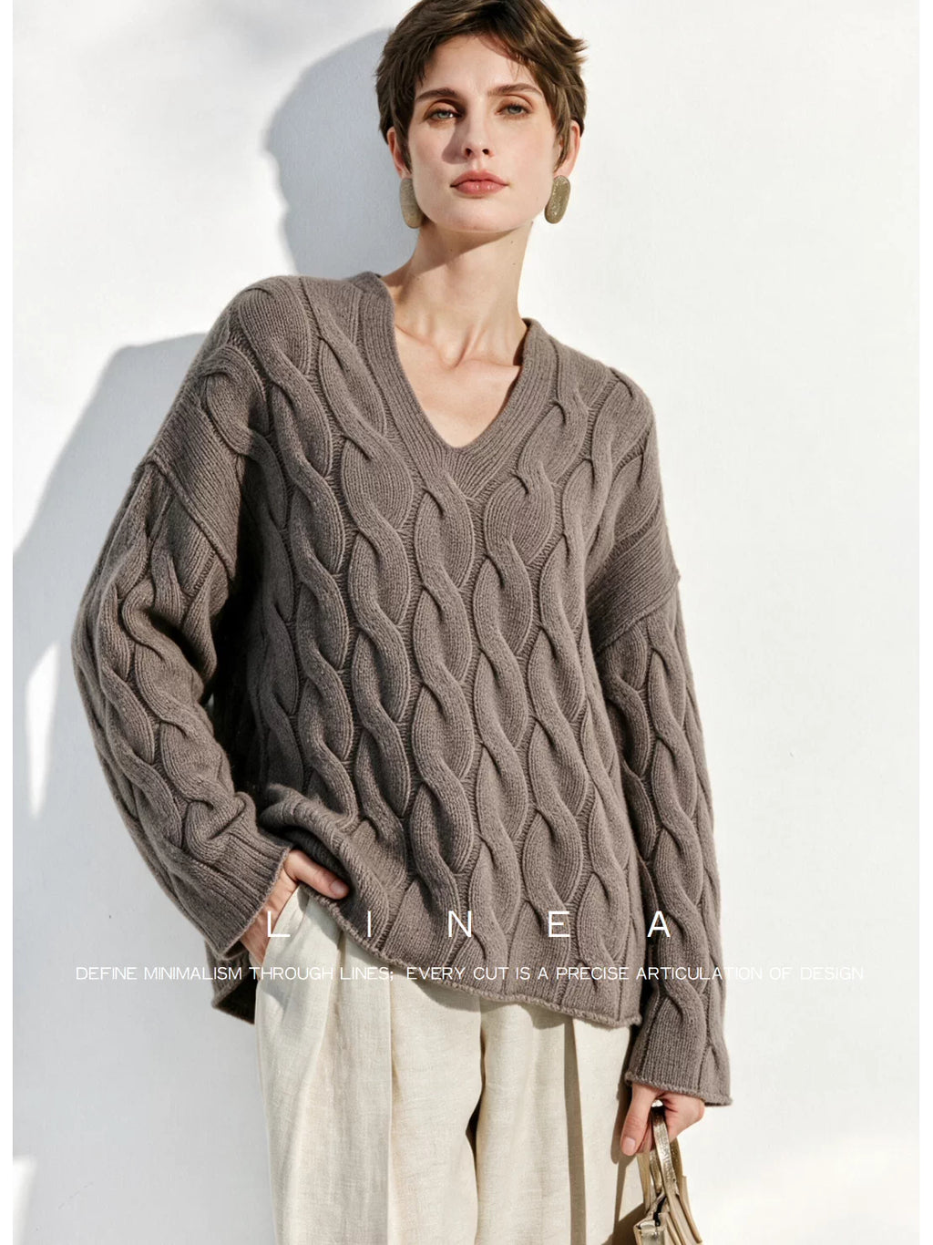 Unisex Cable-Knit V-Neck Sweater