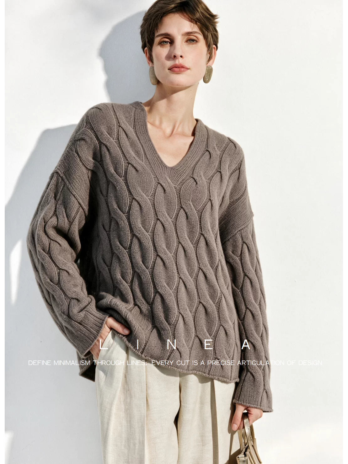 Unisex Cable-Knit V-Neck Sweater