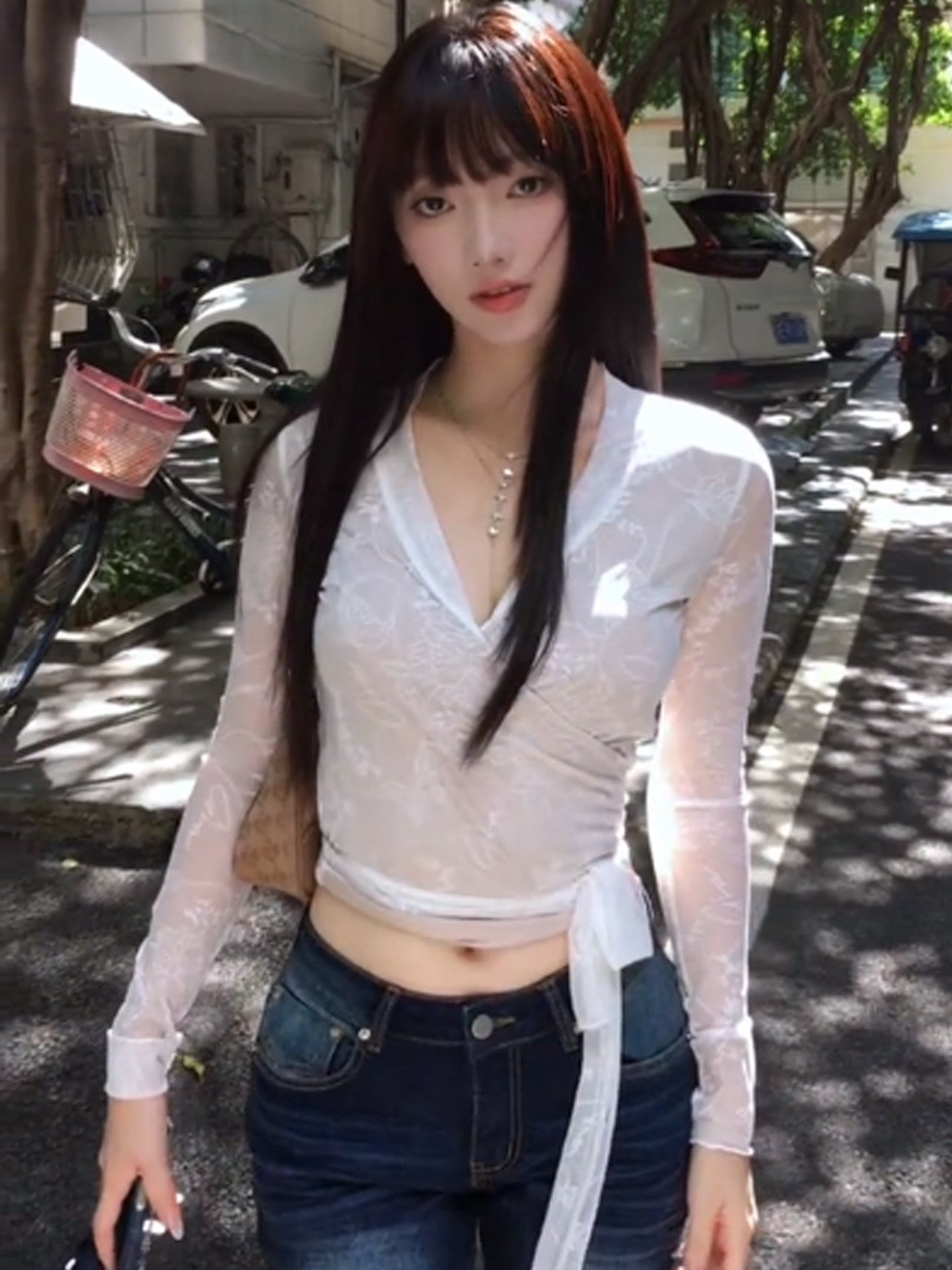 Lace Long Sleeve T-Shirt, Regular Shoulder