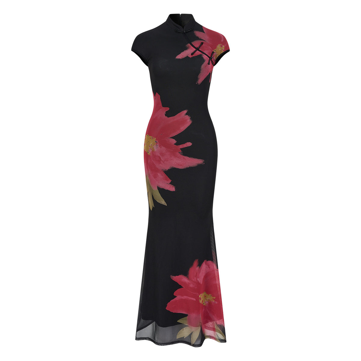 Printed slim-fit cheongsam long dress