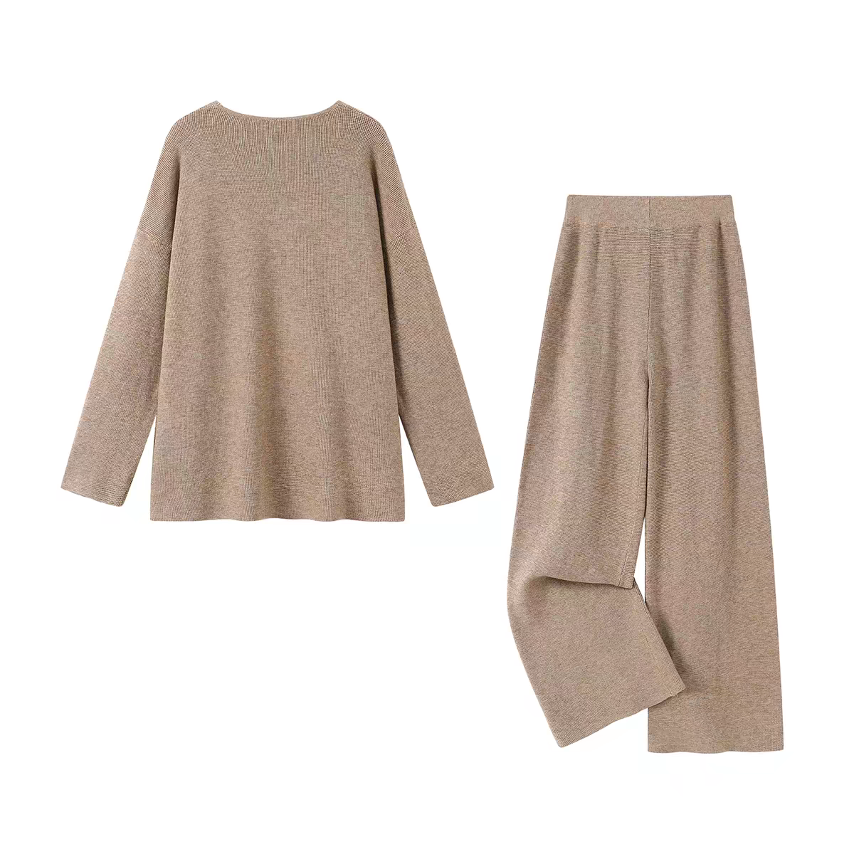 V-Neck Knit Sweater & Wide-Leg Pants Set