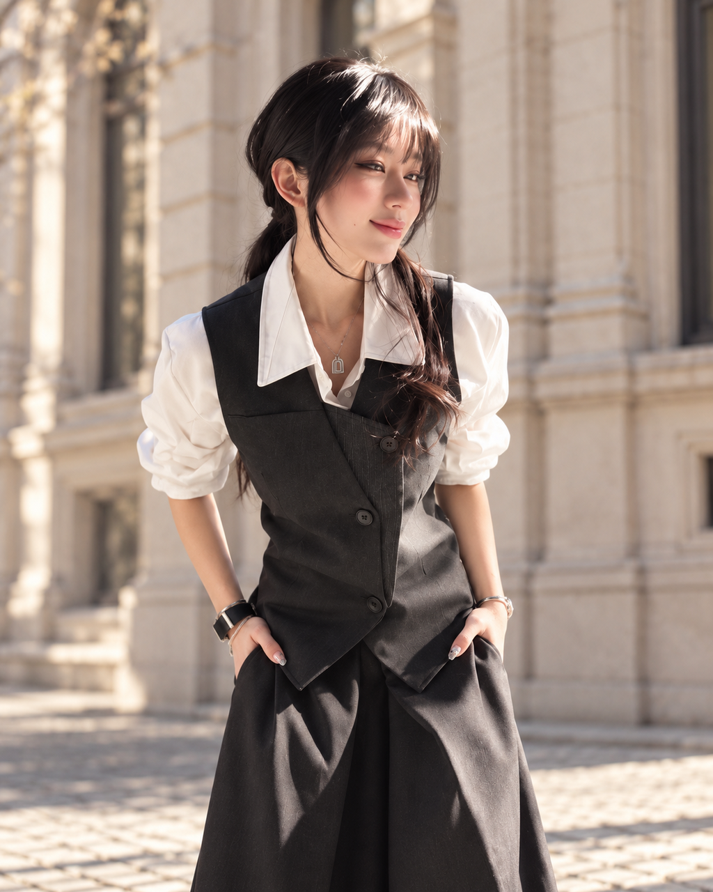 Vintage Asymmetric Layered Vest