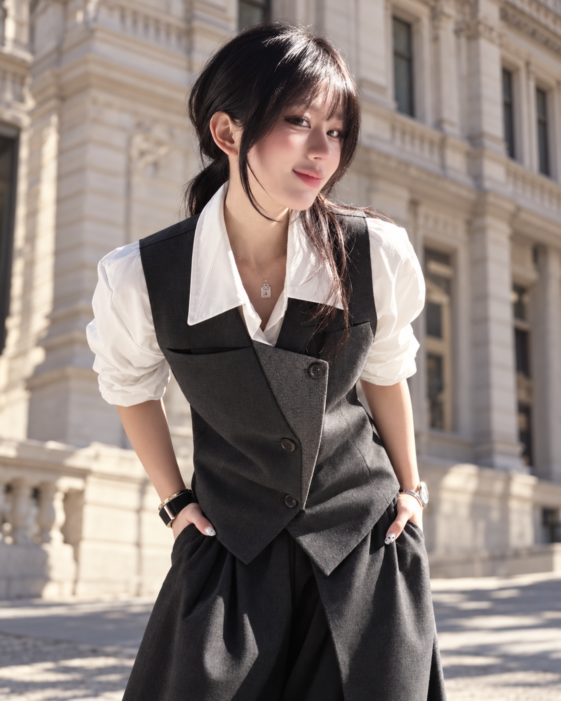 Vintage Asymmetric Layered Vest