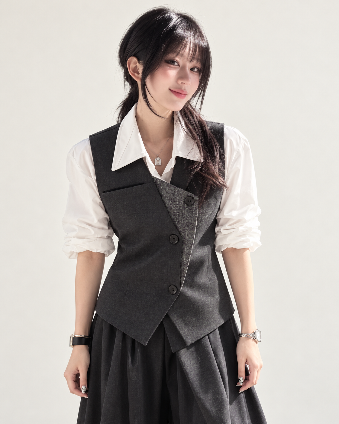 Vintage Asymmetric Layered Vest