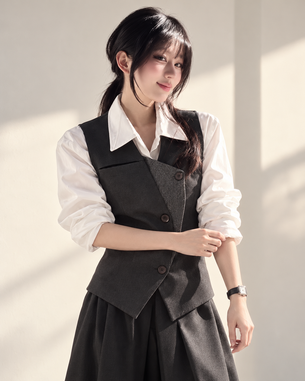 Vintage Asymmetric Layered Vest