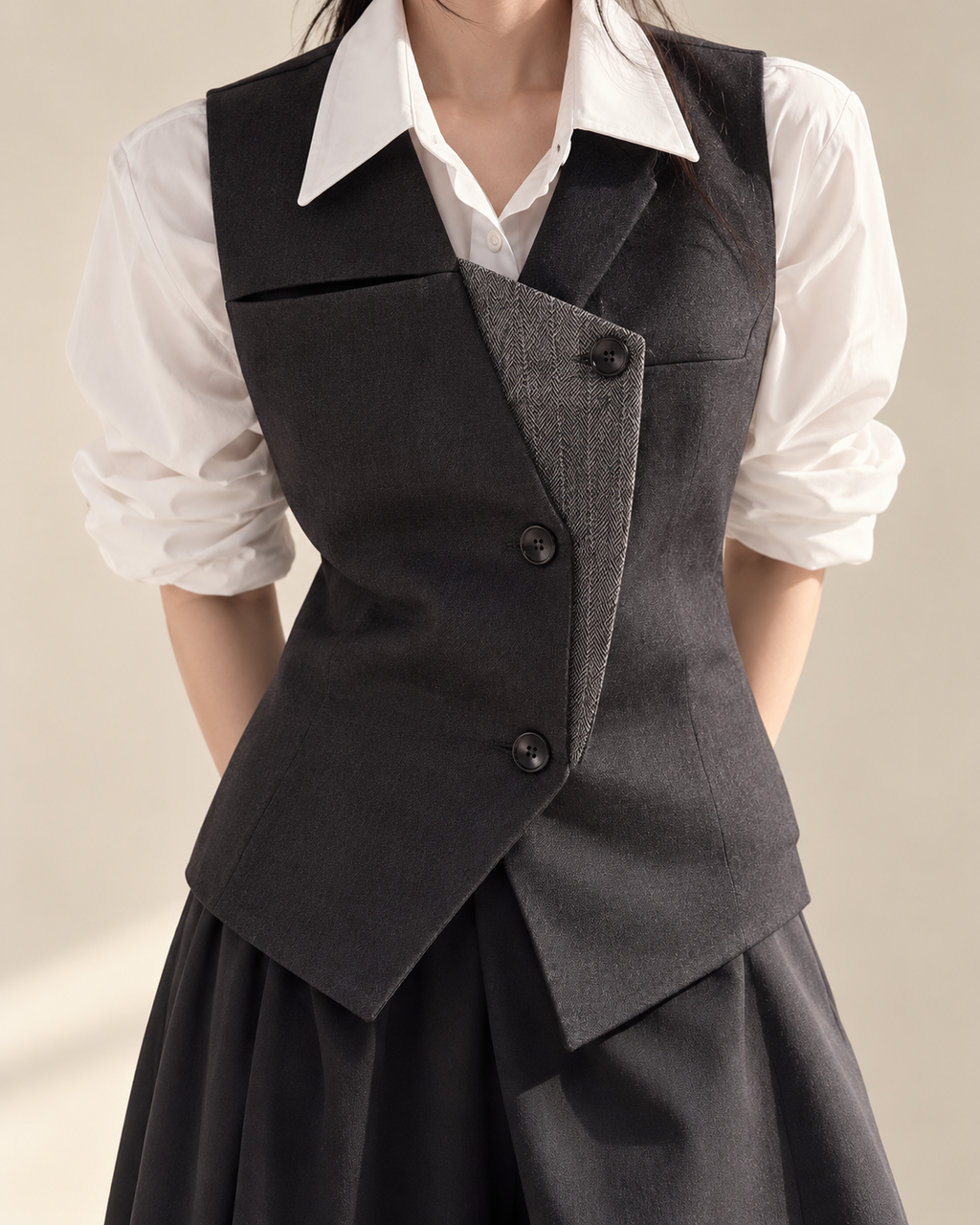 Vintage Asymmetric Layered Vest
