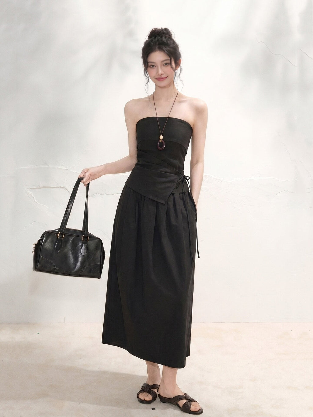 Women's 2-Piece Tube Top and Balloon Midi Skirt Matching Set