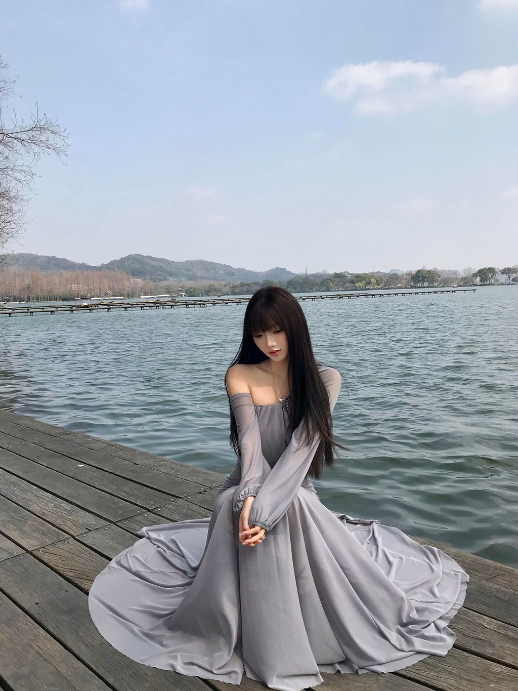 Grey Mesh Top and Skirt Set Women's Two-Piece Outfit