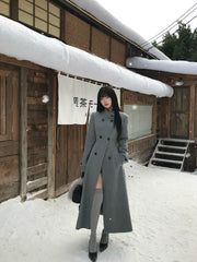 Waist-Defined Wool Coat with Structured Shoulders, Without a Fur Collar Scarf