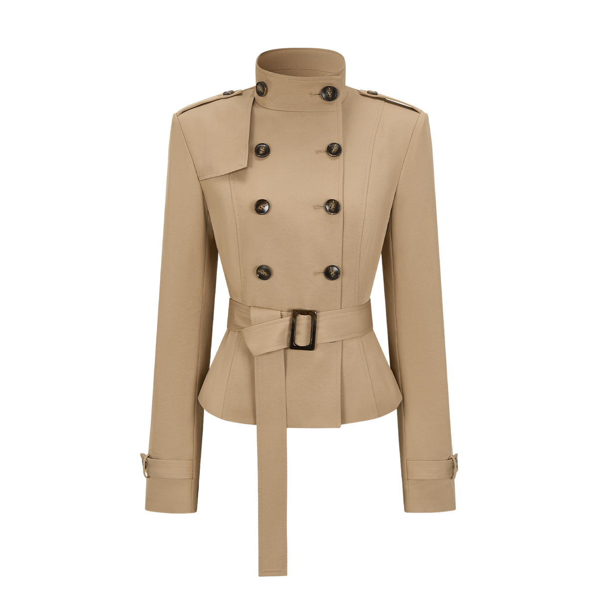 Square-Shoulder Double-Breasted Belted Trench Coat & Bodycon Fishtail Midi Skirt Set