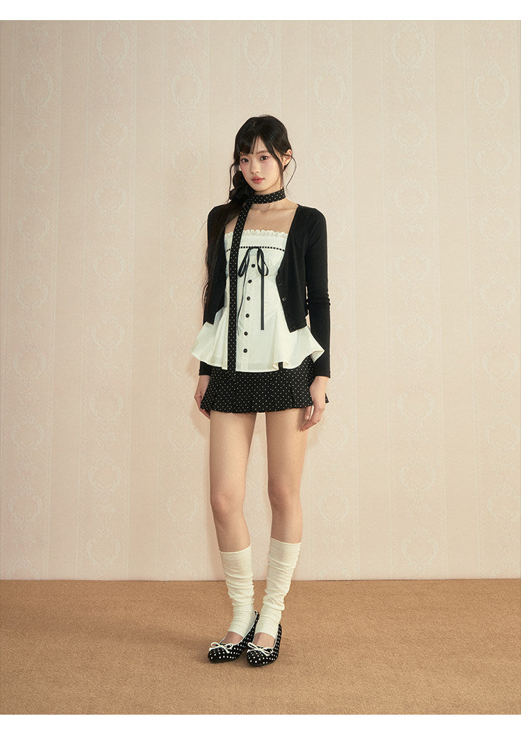 Cardigan + camisole + short skirt three-piece set