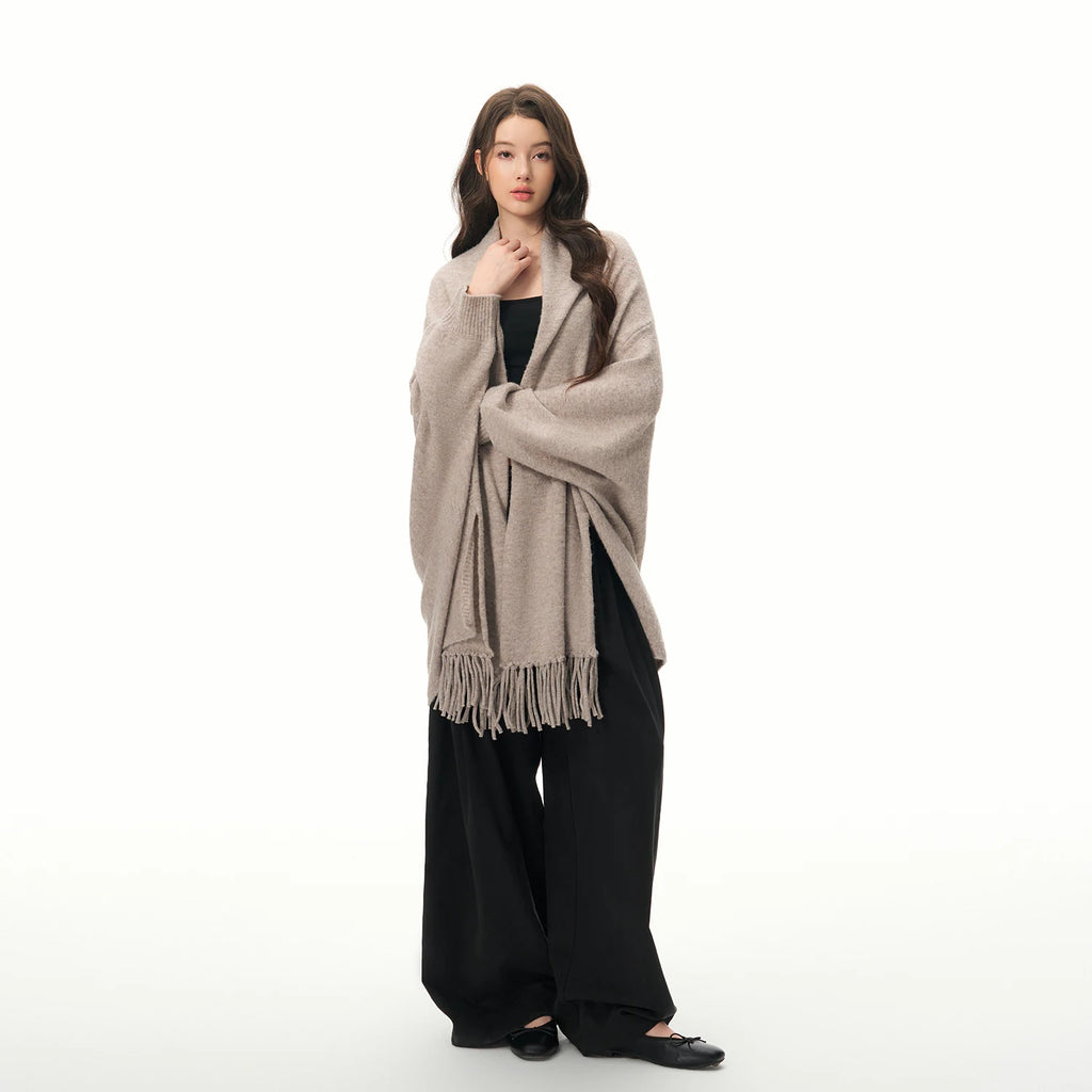 Women's Elegant Wool Knit Cape Cardigan