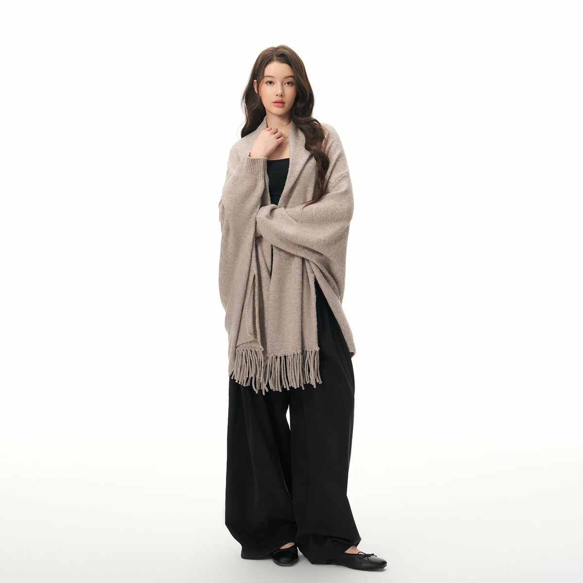 Women's Elegant Wool Knit Cape Cardigan