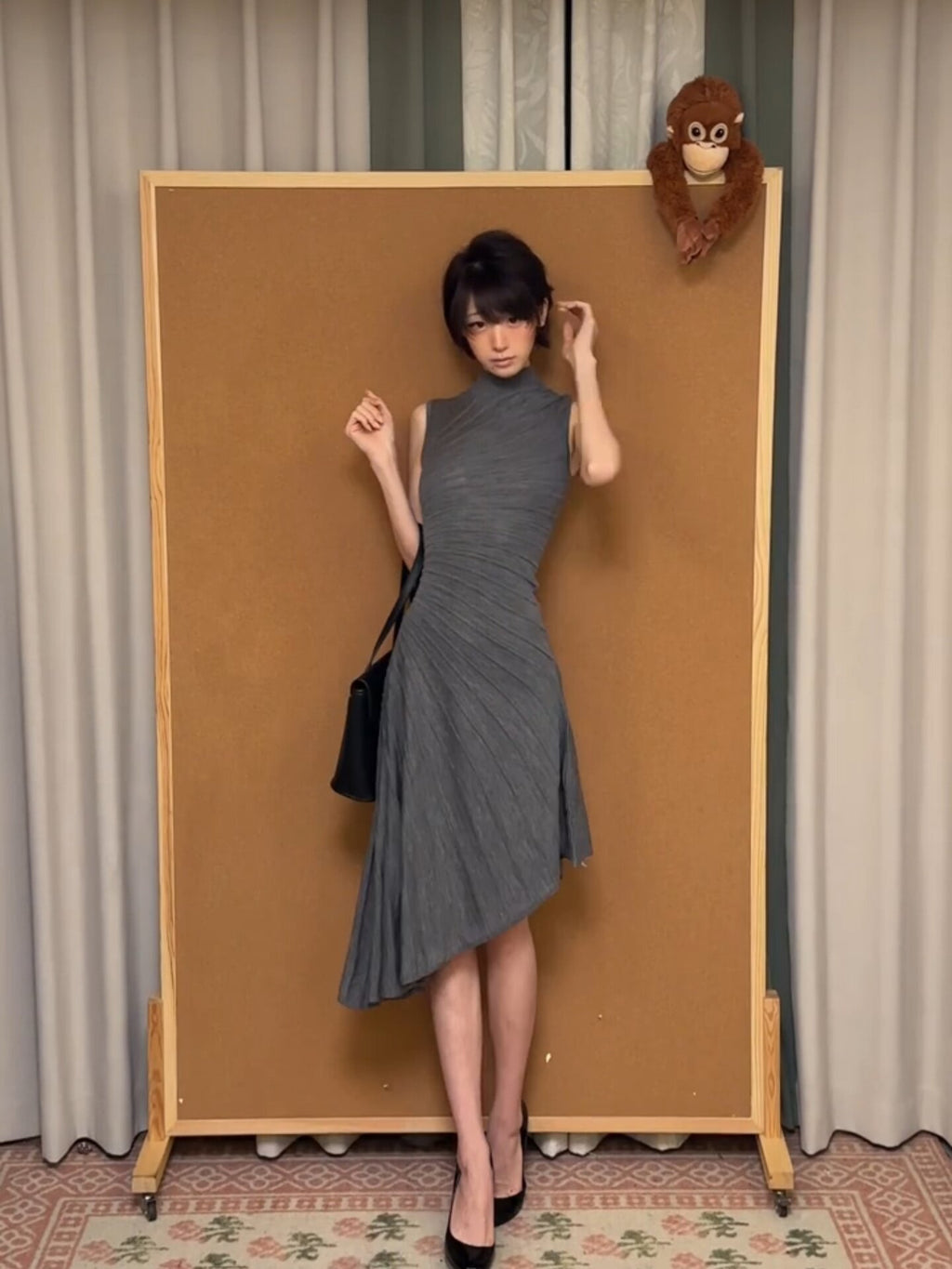 Grey Knit Sleeveless Vest Dress