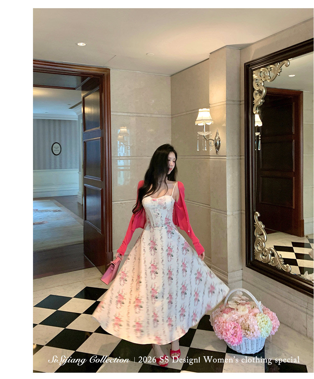 Women’s Floral Spaghetti Strap Dress with Boned Corset Waist