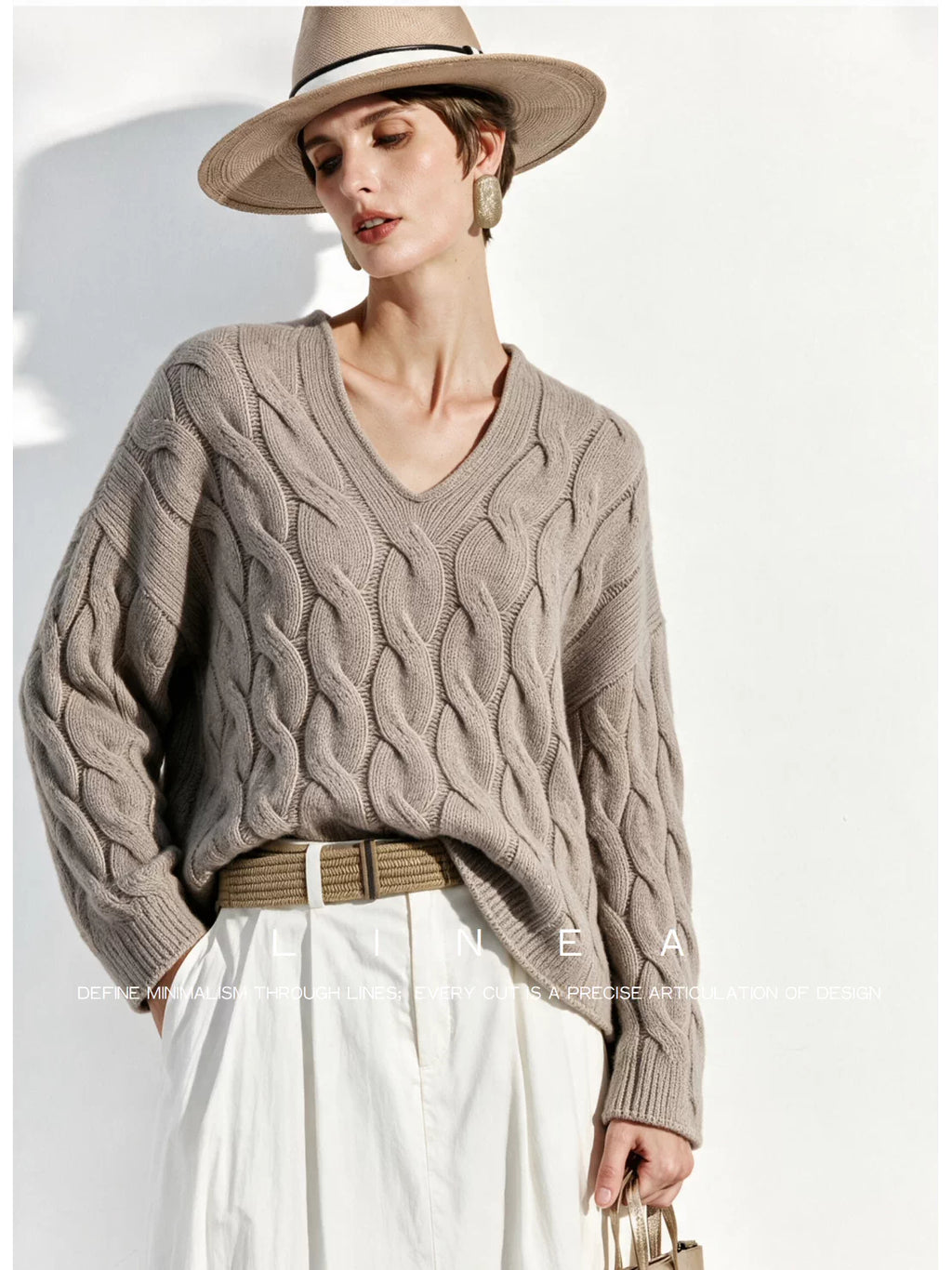 Unisex Cable-Knit V-Neck Sweater