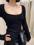 Square-Neck Knit Layering Top
