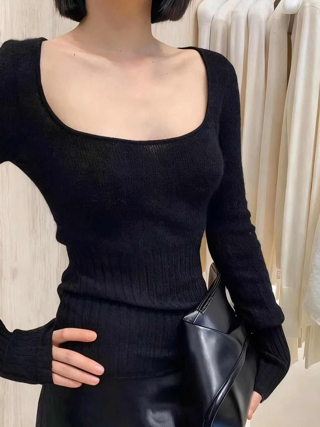 Square-Neck Knit Layering Top