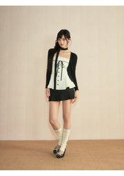 Cardigan + camisole + short skirt three-piece set