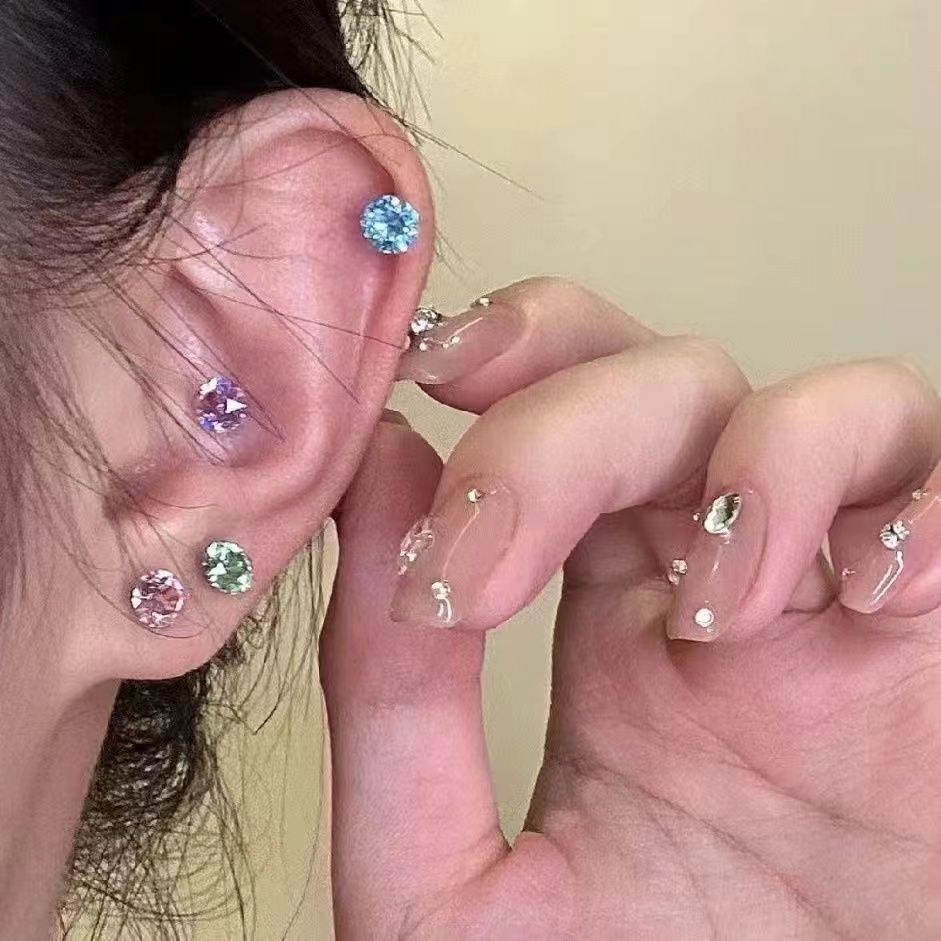 Colorful Zircon Stud Earrings Sparkly Luxury Ear Jewelry (6mm)