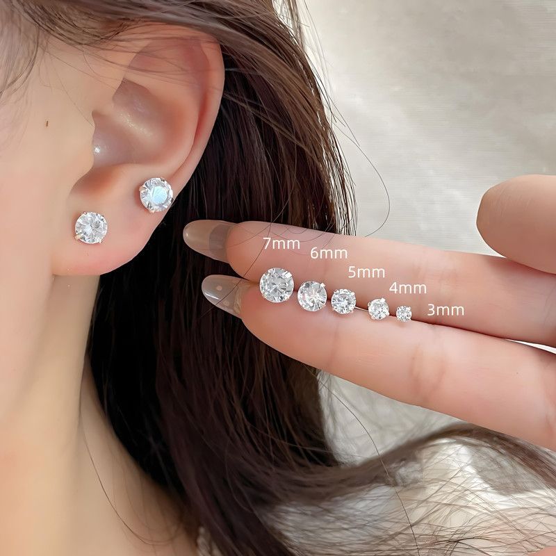Colorful Zircon Stud Earrings Sparkly Luxury Ear Jewelry (6mm)