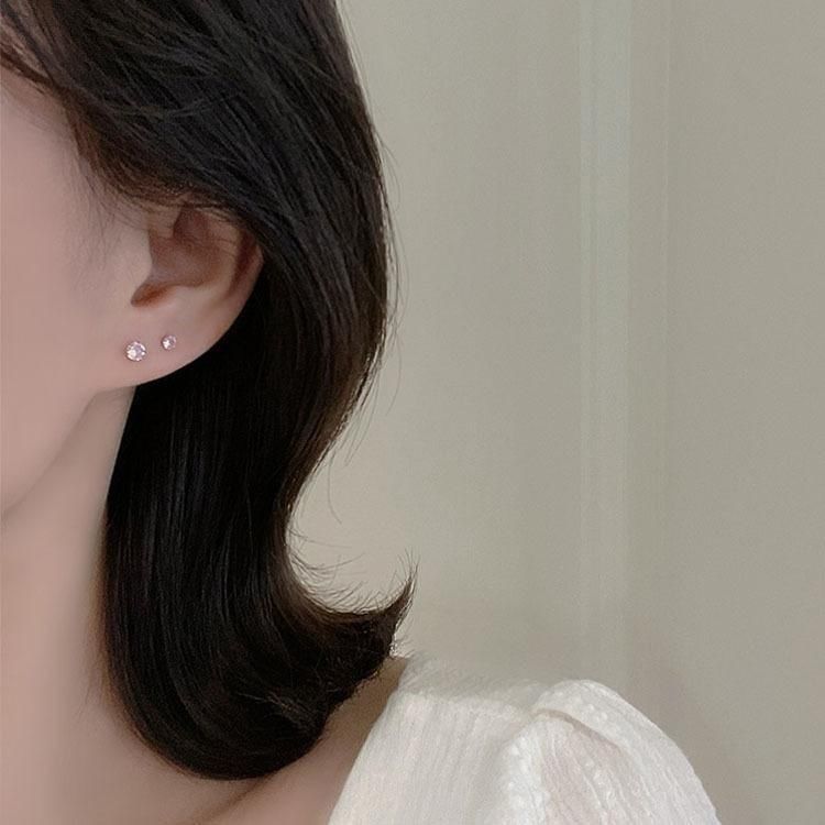 Colorful Zircon Stud Earrings Sparkly Luxury Ear Jewelry (6mm)