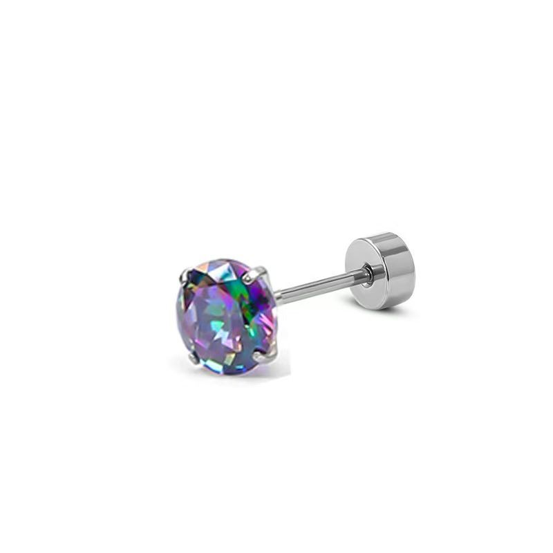 Colorful Zircon Stud Earrings Sparkly Luxury Ear Jewelry (6mm)