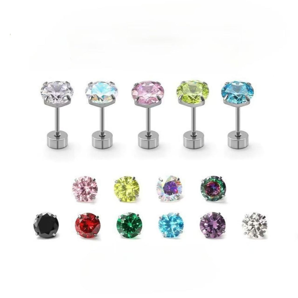 Colorful Zircon Stud Earrings Sparkly Luxury Ear Jewelry (6mm)