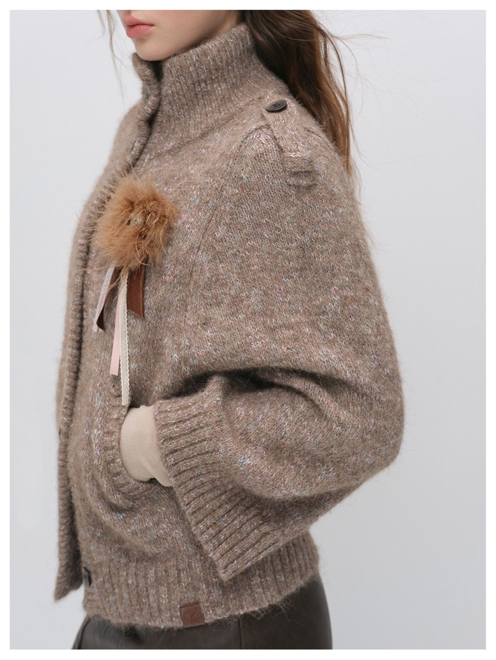 Vintage Stand Collar Heather Knit Cardigan