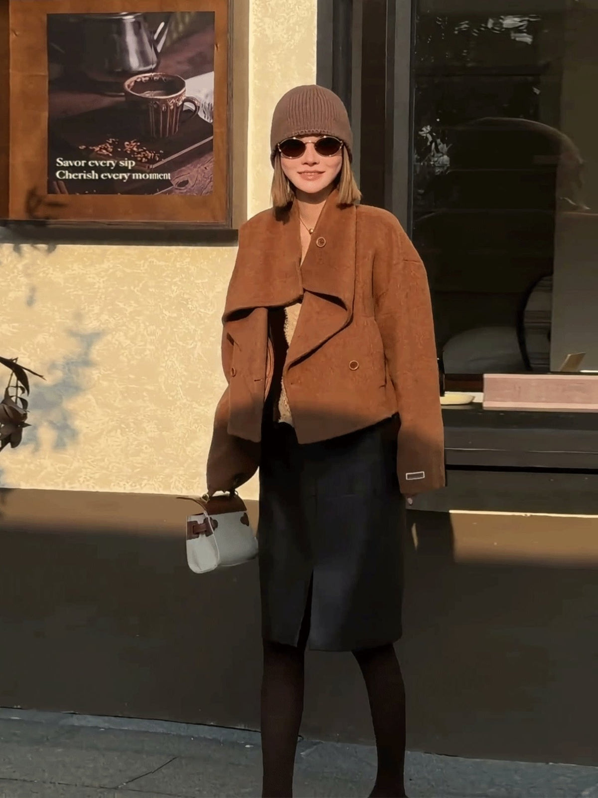 Premium Wool, Yak Down & Mulberry Silk Coat with Oversized Lapels