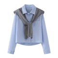 Knit Stripe Long Sleeve Shrug + High Waist Wide Leg Pants Set Casual Workwear