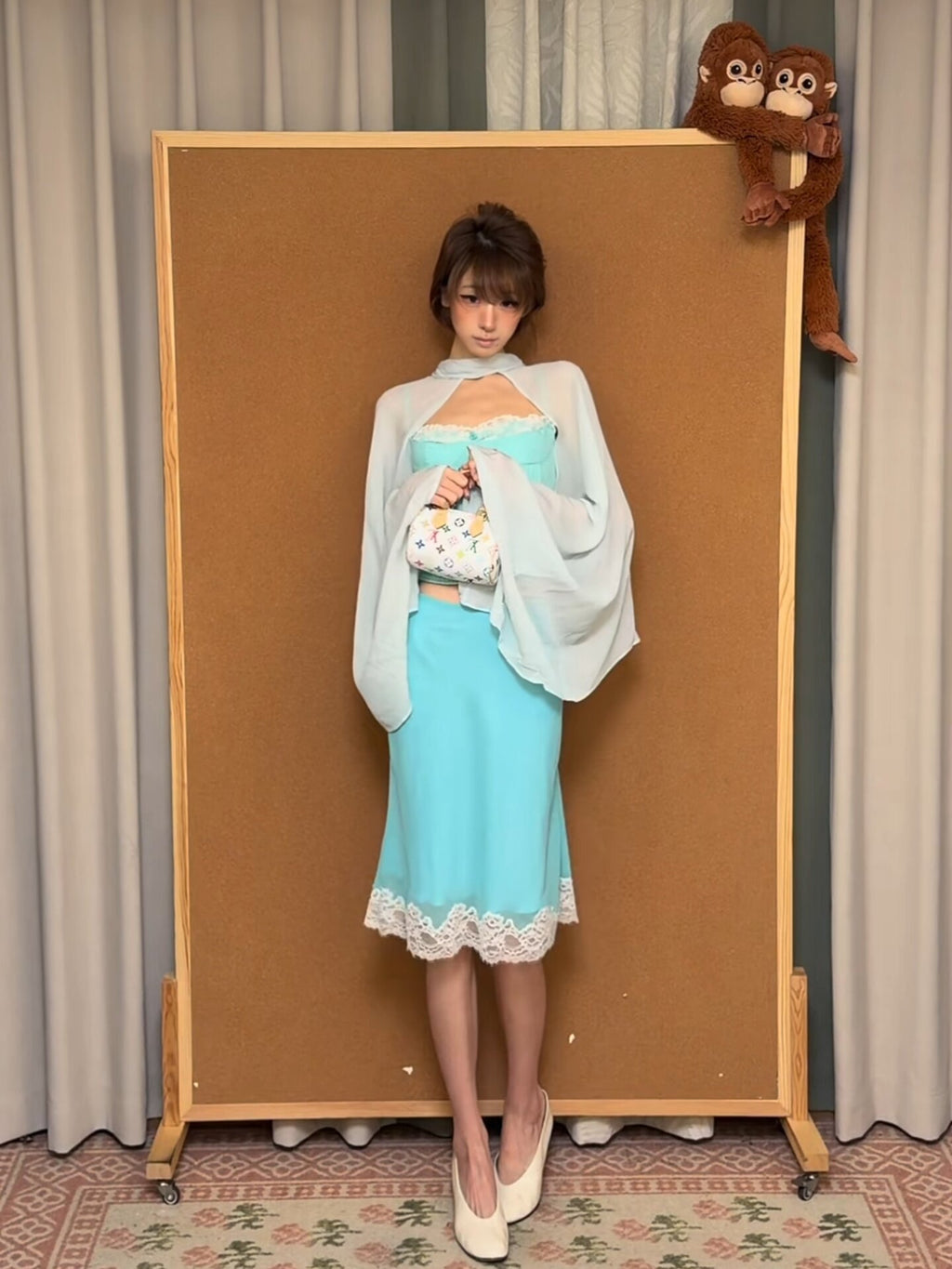 Women’s Blue Cape, Camisole, and Bodycon Skirt 3-Piece Set