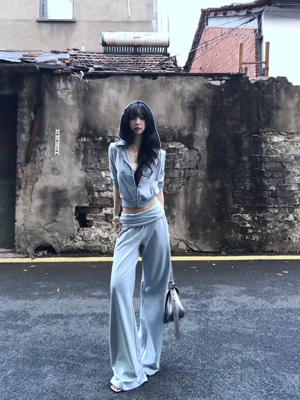 Cropped Hoodie & Wide-Leg Pants Set