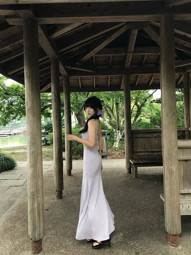 Purple Mesh Fitted Cami Dress