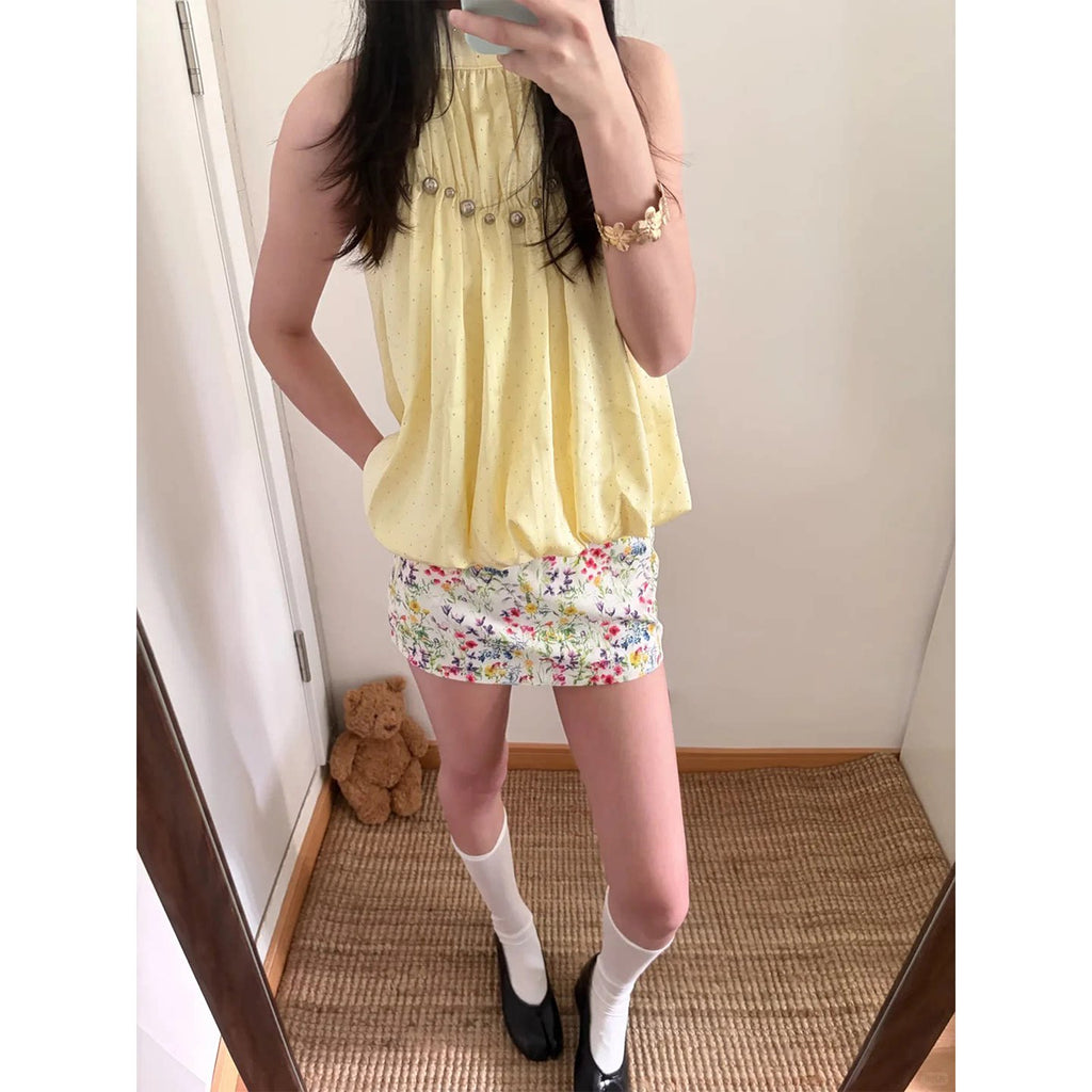 Sleeveless halter bubble top