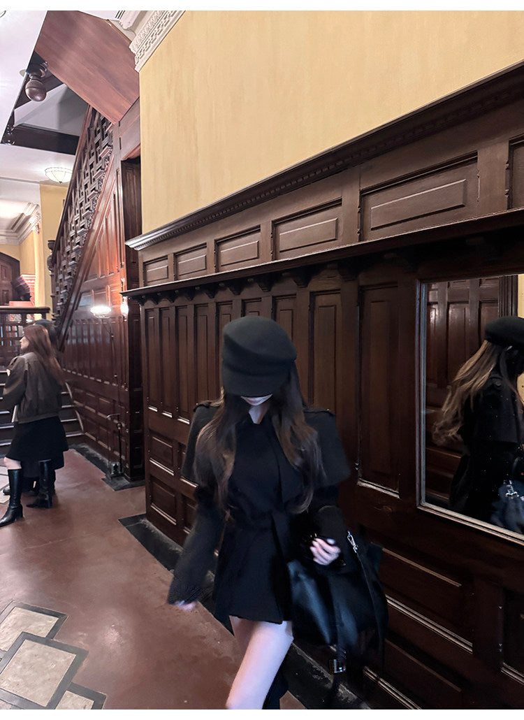 Black Wool Belted Coat