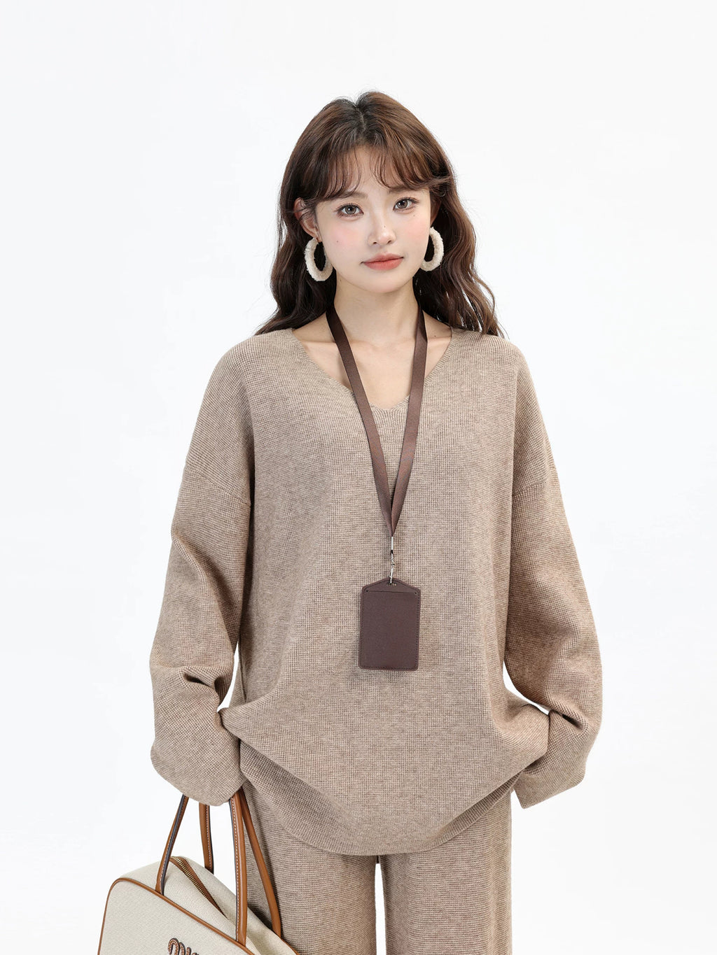 V-Neck Knit Sweater & Wide-Leg Pants Set