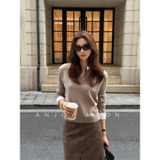 Korean-Style Mock Two-Piece Collared Knit Top for Women