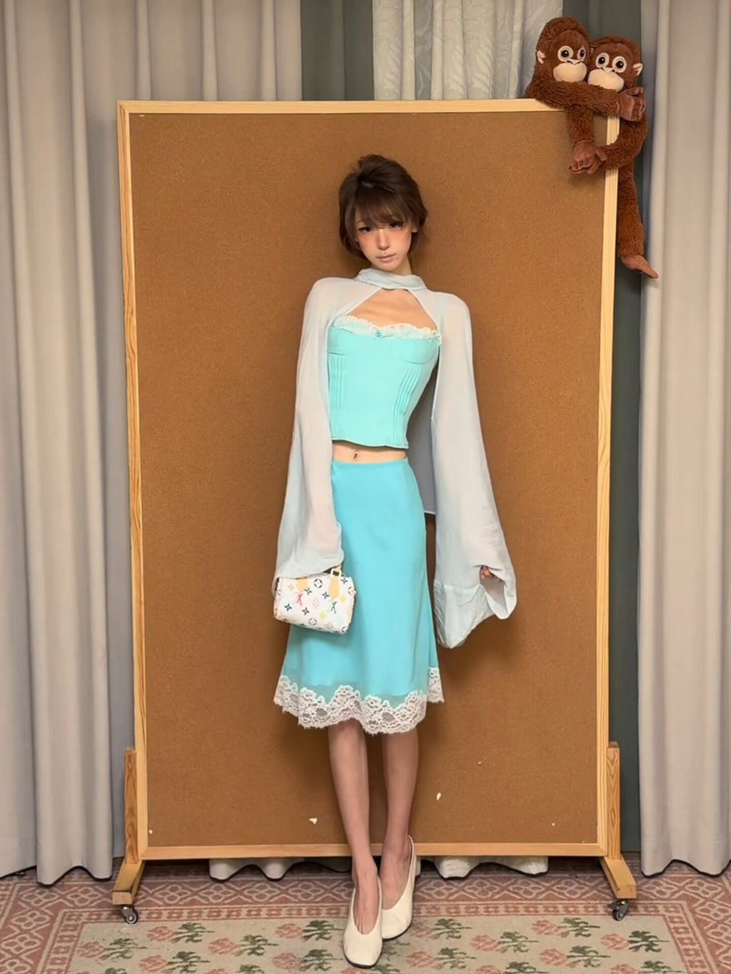 Women’s Blue Cape, Camisole, and Bodycon Skirt 3-Piece Set
