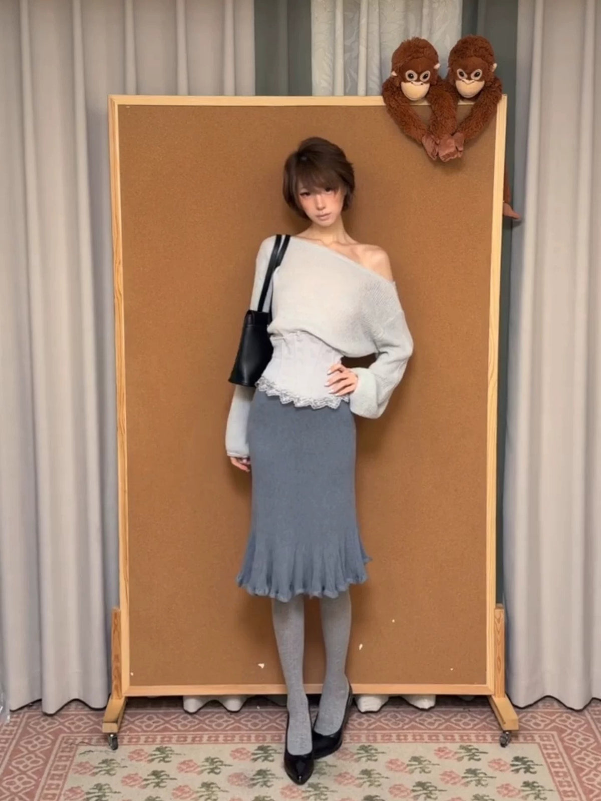 Herringbone Knit Top & Bodycon Skirt Set