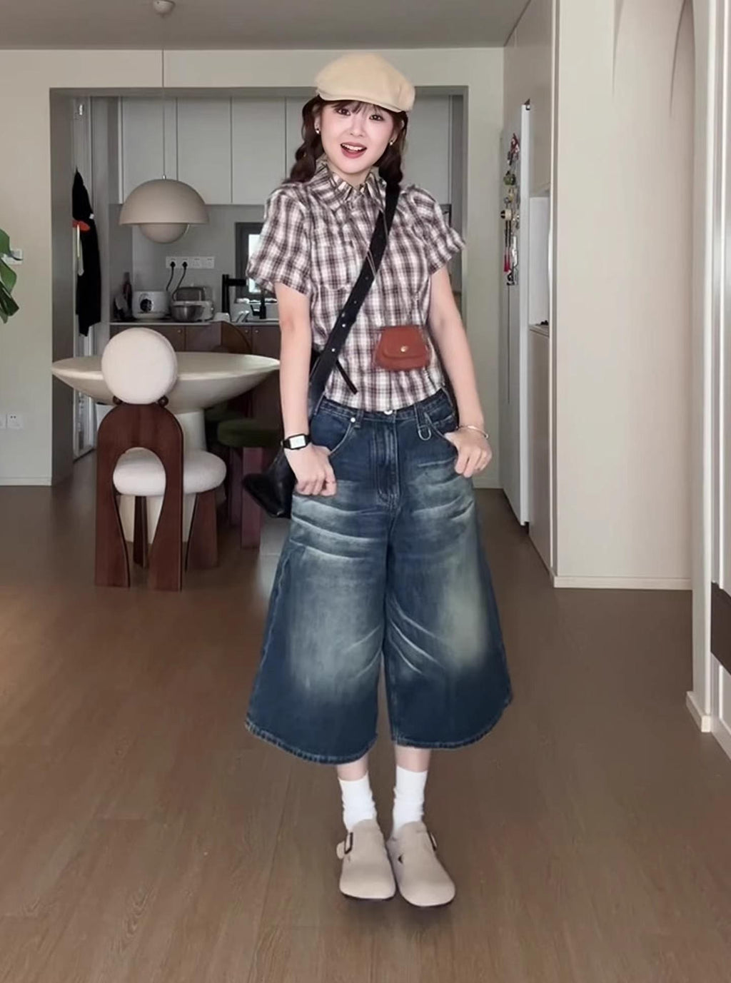 Women's 3/4 Length Wide-Leg Denim Shorts