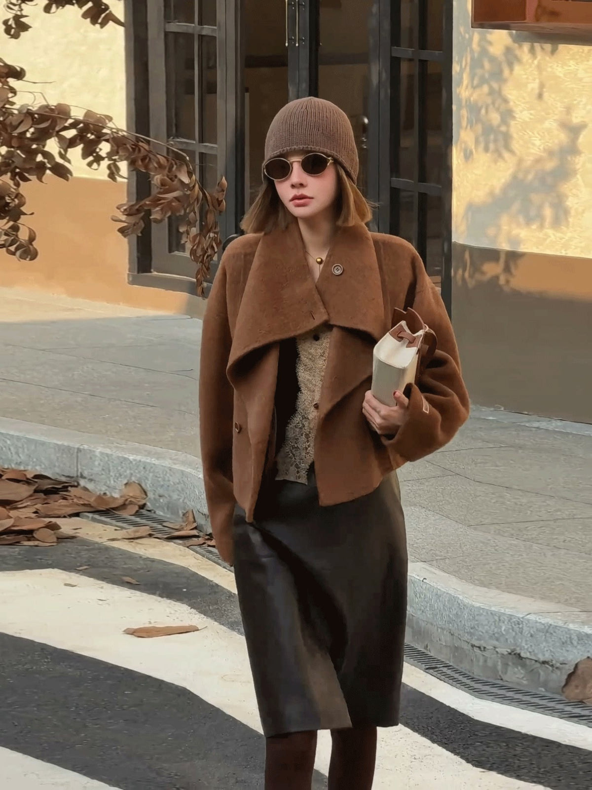 Premium Wool, Yak Down & Mulberry Silk Coat with Oversized Lapels