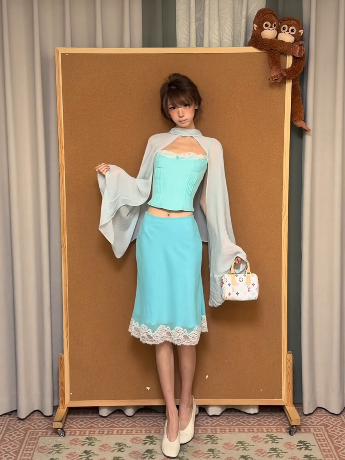 Women’s Blue Cape, Camisole, and Bodycon Skirt 3-Piece Set
