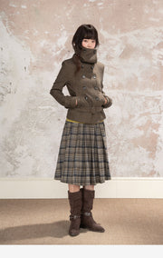 Double-Breasted Wide Lapel Wool Blend Short Coat