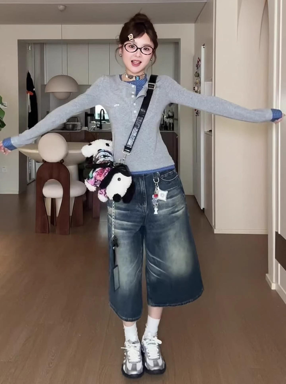 Women's 3/4 Length Wide-Leg Denim Shorts